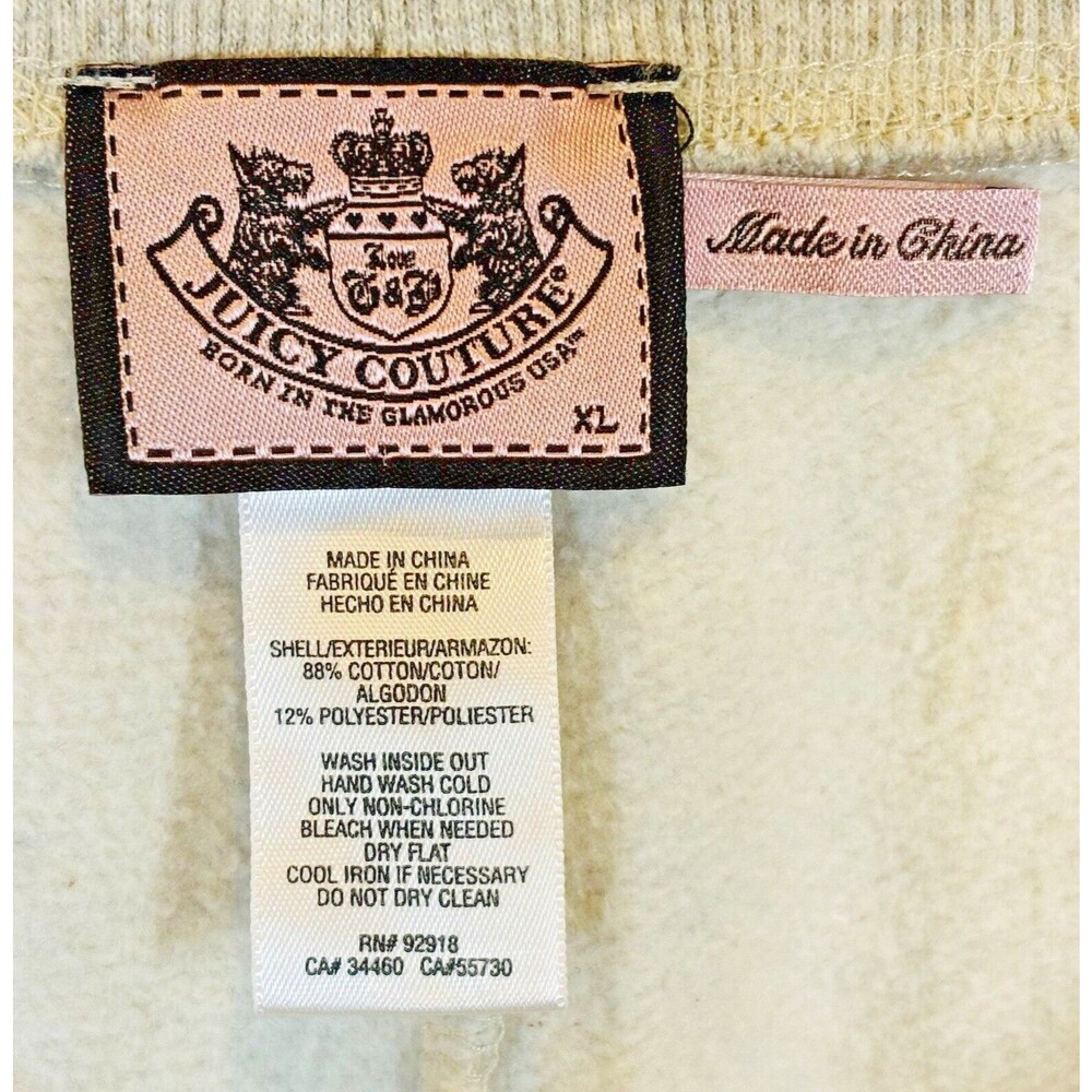 Juicy Couture Joggers Sweatpants Pant Side Velour Velvet Print Mid Rise Cream XL - Picture 6 of 6